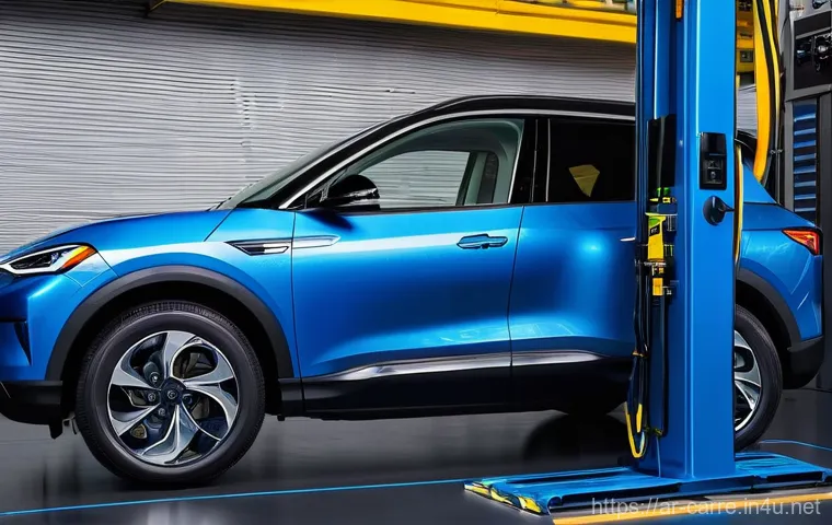 자동차정비 실무에서 전기차 수리 기술 - A diverse group of young and enthusiastic male and female automotive technicians, dressed in light-c...