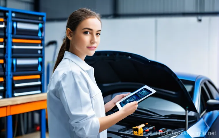 자동차정비 필기시험 공부 시간 관리법 - **Prompt:** A focused young automotive technician, male or female, in a clean, professional mechanic...