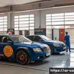 자동차정비기사 자격증으로 창업하는 법 - A modern automotive repair workshop in an urban Arab neighborhood, featuring skilled mechanics weari...