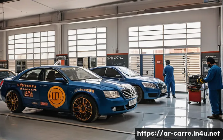 자동차정비기사 자격증으로 창업하는 법 - A modern automotive repair workshop in an urban Arab neighborhood, featuring skilled mechanics weari...