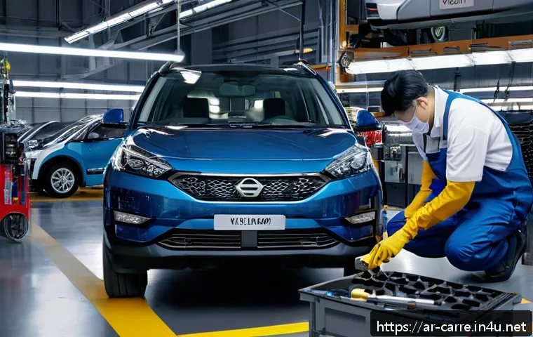 자동차정비기사 연봉 지역별 차이 - A detailed scene showing an experienced South Korean automotive technician working inside a modern, ...