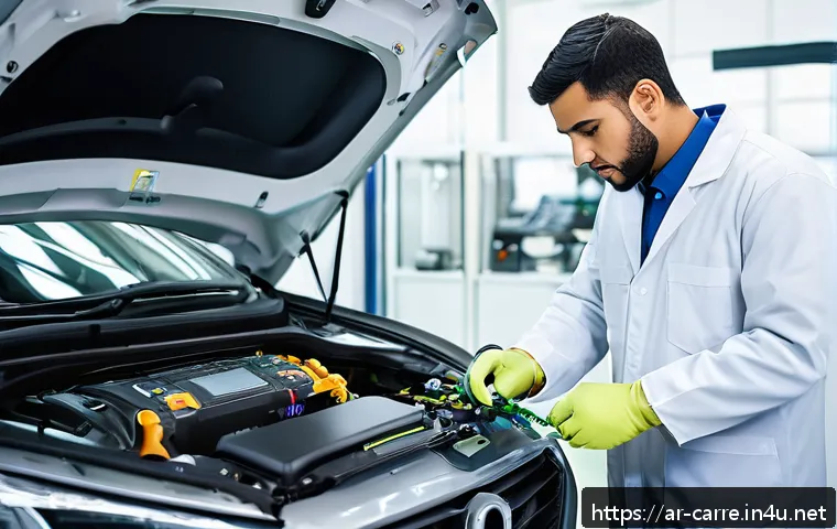 자동차정비기사의 커리어패스 설계 - A modern automotive workshop in the Arab world, featuring an experienced male car technician wearing...